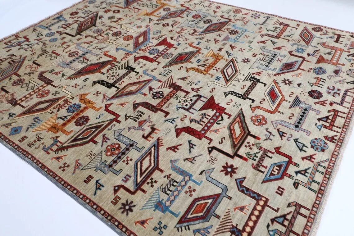 250 x 301 cm | Animal Print Afghan Tribal Hand Knotted Carpet