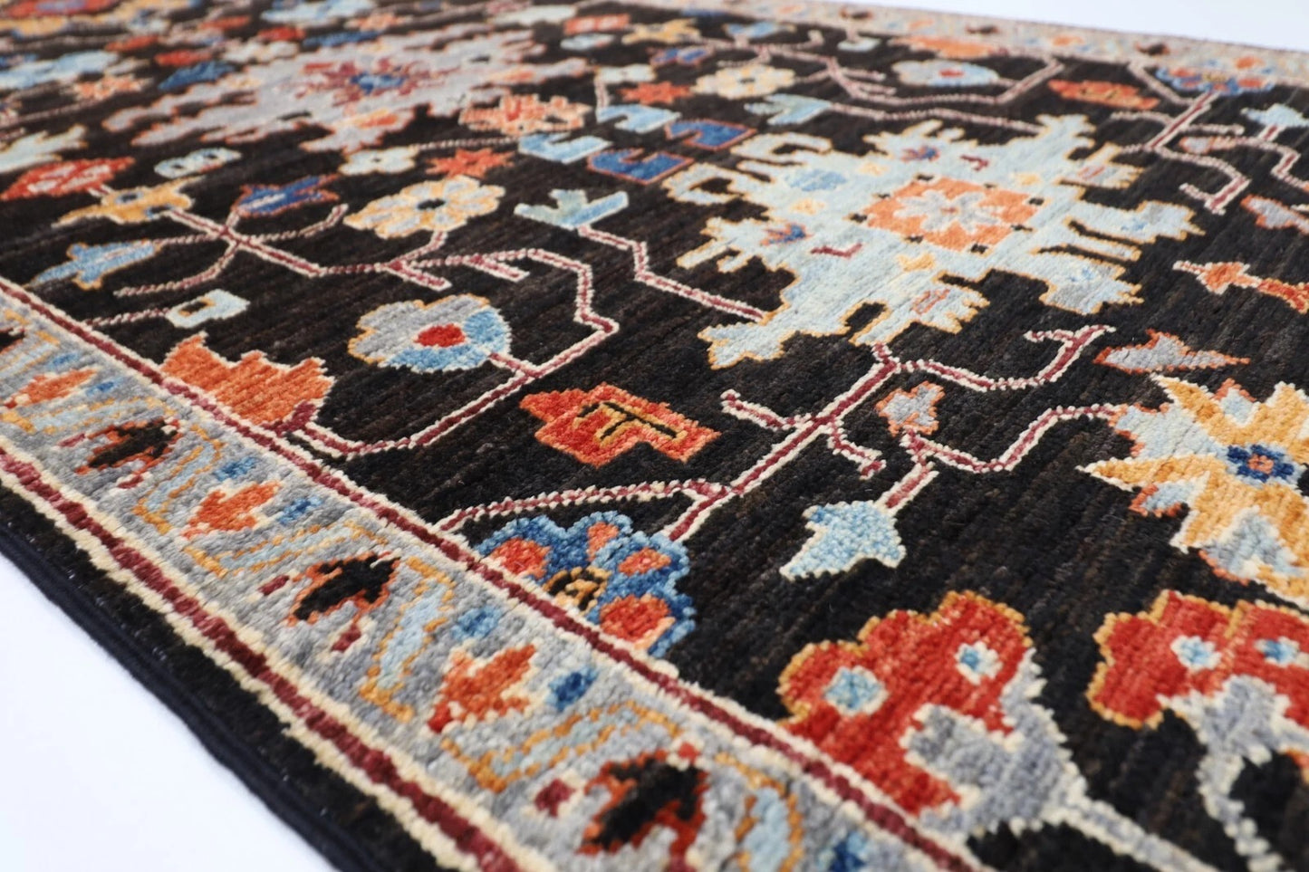 86 x 359 cm | Black Afghan Tribal Hand Knotted Wool Runner