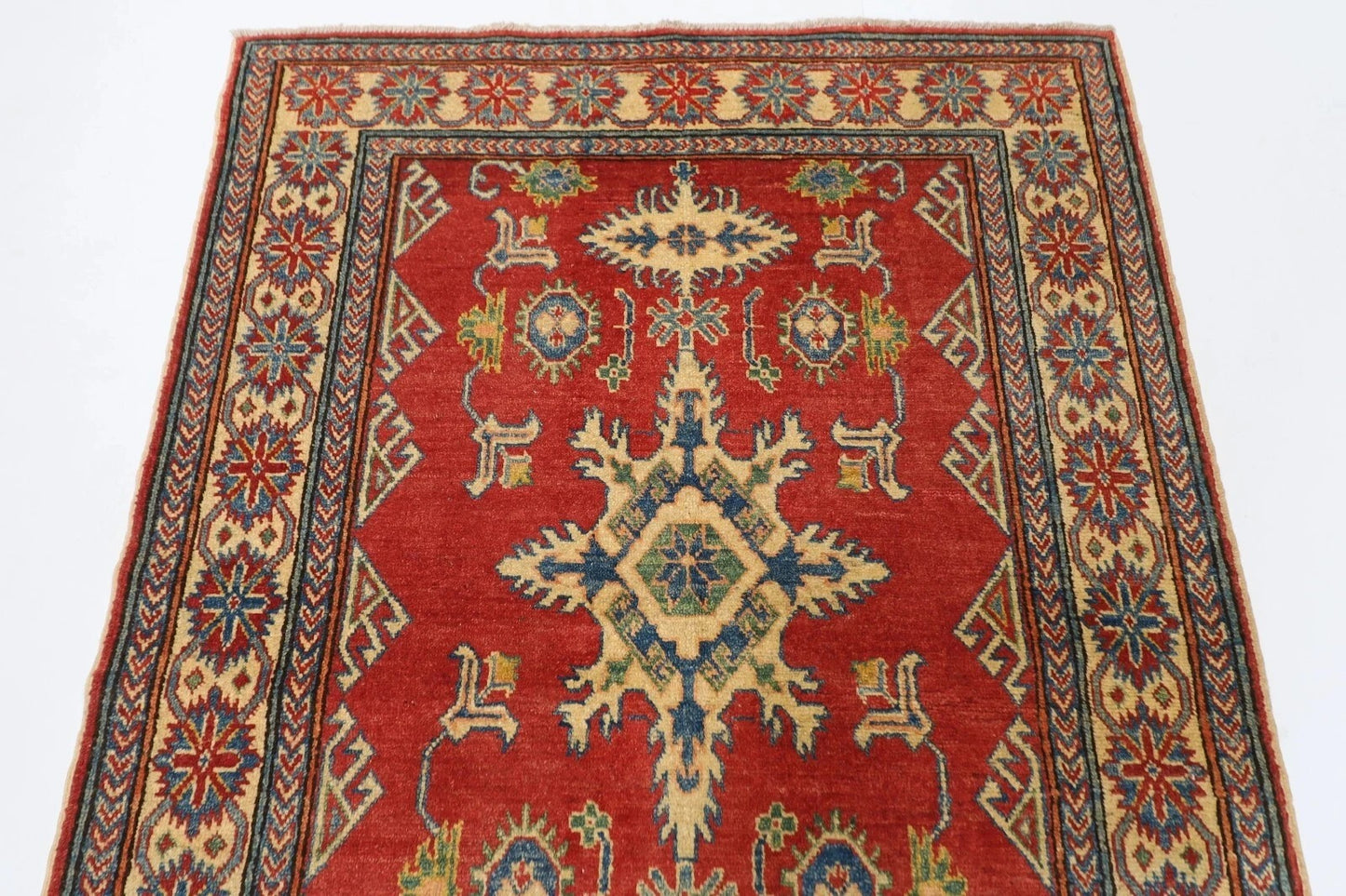 122 x 176 cm | Kazak Afghan Tribal Hand Knotted Veg Dye Wool carpet