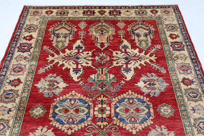 183 x 248 cm | Kazak Afghan Tribal Hand Knotted Veg Dye Wool Carpet