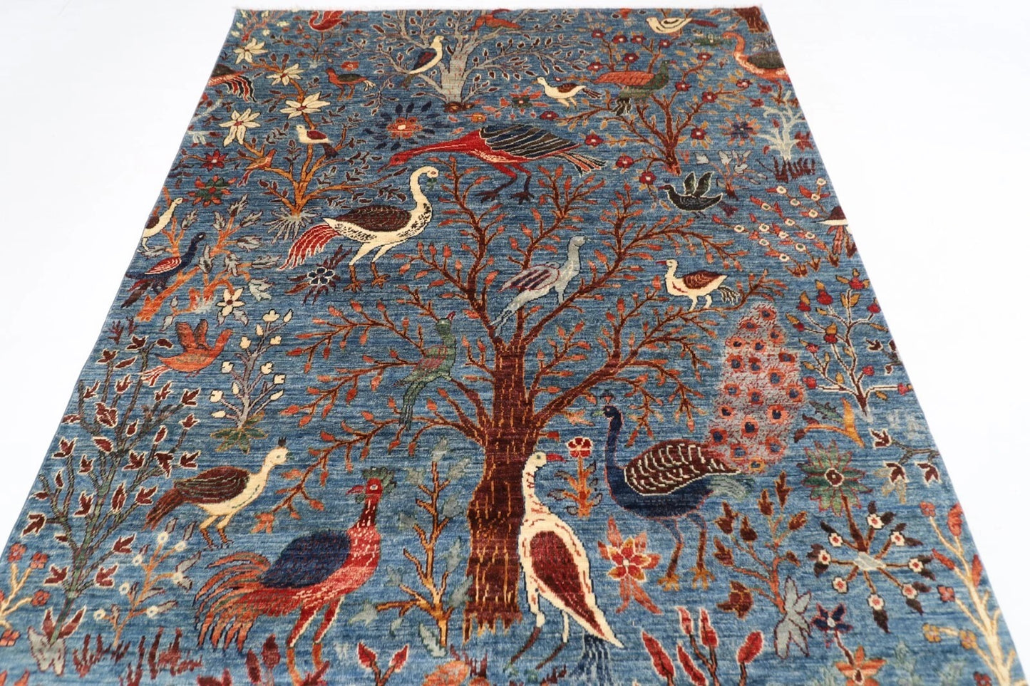 180 x 275 cm |  Birds Blue Afghan Tribal Hand Knotted Veg Dye Wool carpet