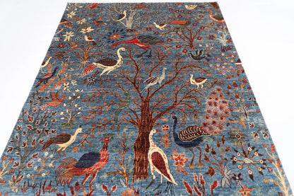 180 x 275 cm |  Birds Blue Afghan Tribal Hand Knotted Veg Dye Wool carpet