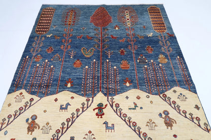 182 x 262 cm | Gabbeh Landscape Afghan Tribal Hand Knotted Veg Dye Wool Carpet