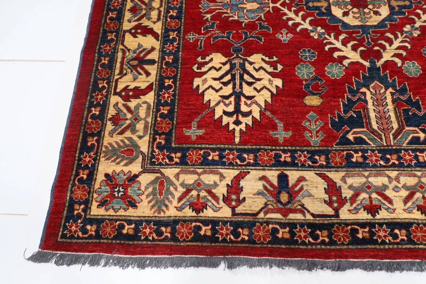 221 x 293 cm | Kazak Afghan Tribal Hand Knotted Carpet