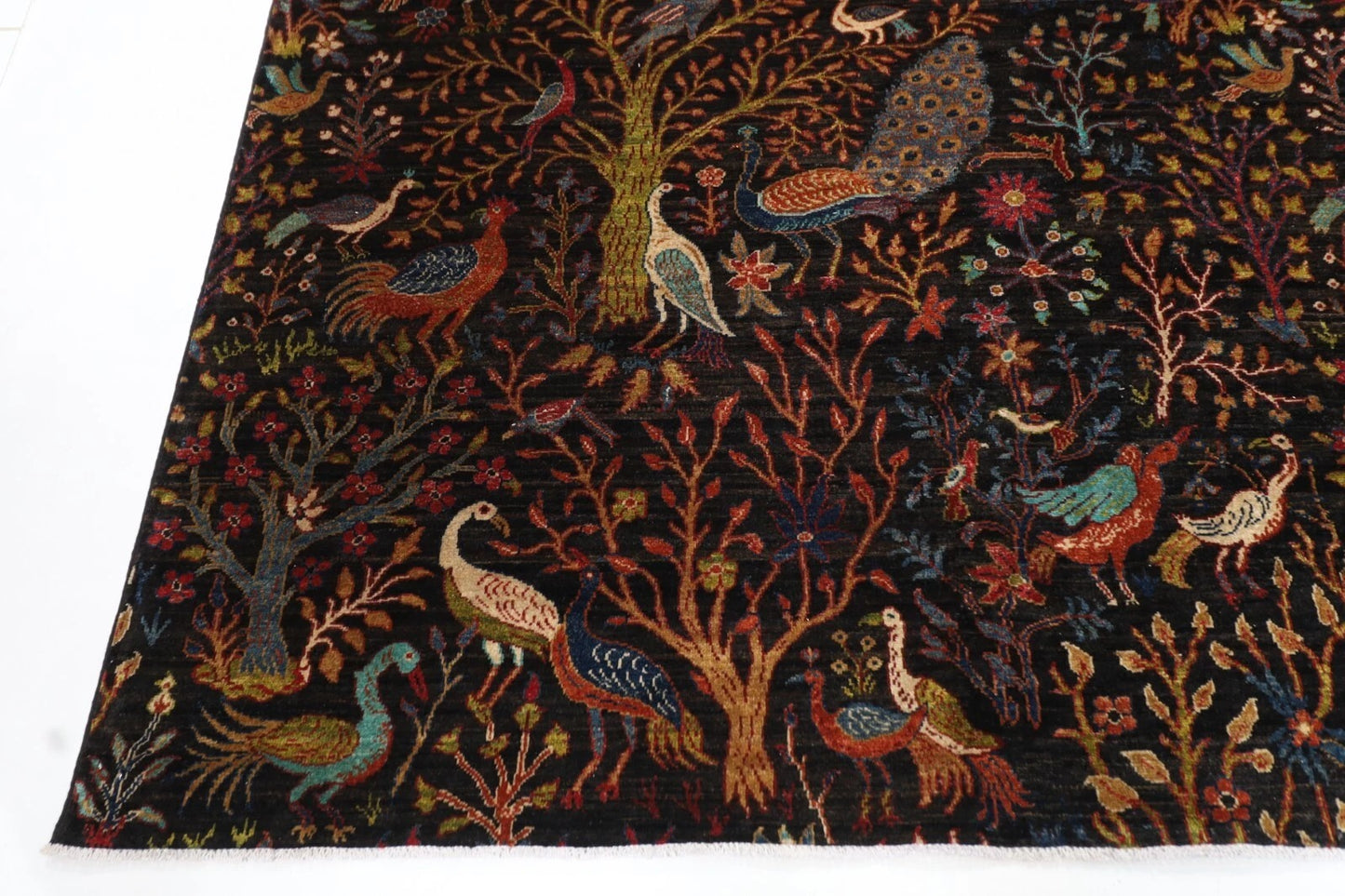 306 x 421 cm | Birds Black Afghan Hand Knotted Carpet
