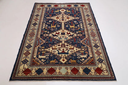 163 x 203 cm | Navy Afghan Tribal Hand Knotted Veg Dye Wool carpet