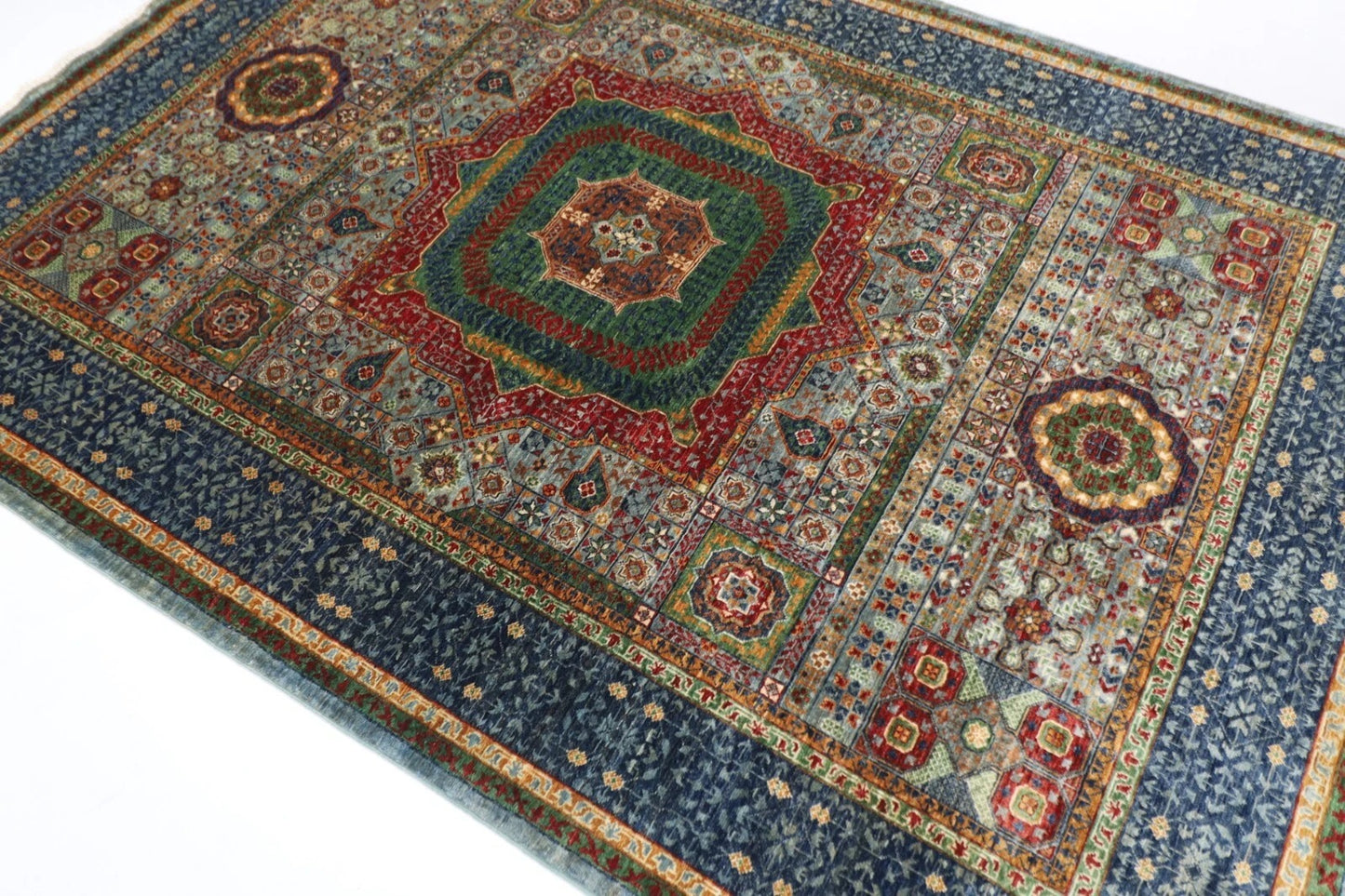 174 x 246 cm | Mamluk Afghan Tribal Hand Knotted Veg Dye Wool Carpet