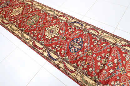 97 x 583 cm | Kazak Red Afghan Tribal Hand Knotted Wool Runner