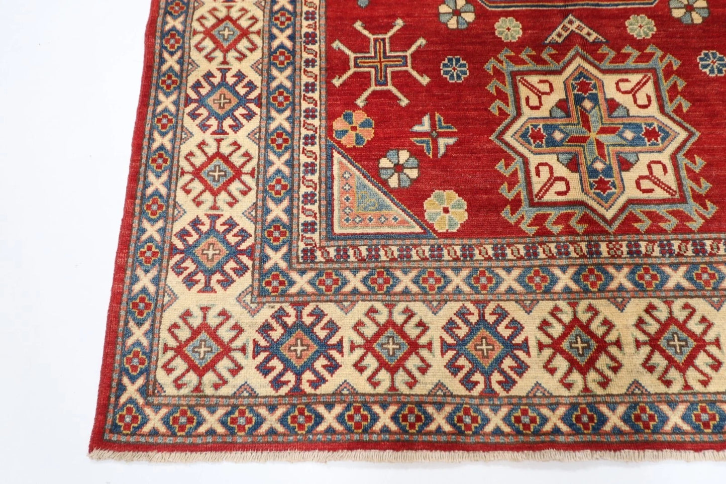 177 x 248 cm | Kazak Afghan Tribal Hand Knotted Veg Dye Wool Carpet