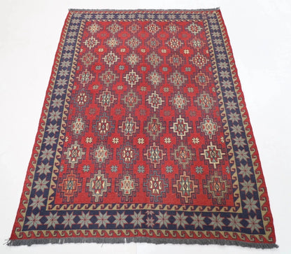 136 x 181 cm | Sumak Tribal Hand Knotted Veg Dye Wool Kilim