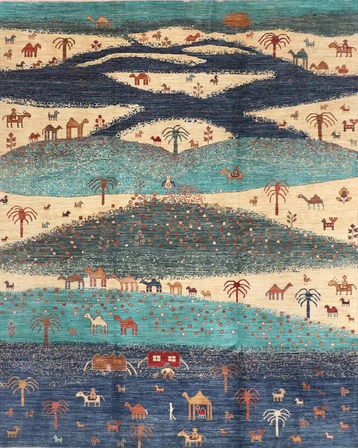 247 x 293 cm | Landscape Afghan Tribal Hand Knotted Carpet