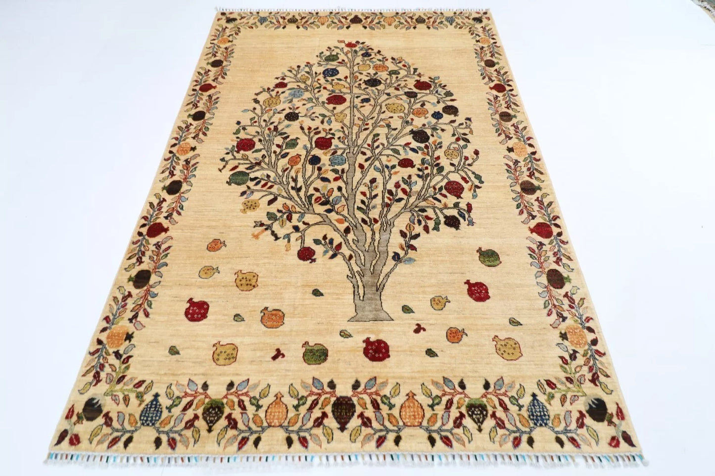 176 x 245 cm | Beige Afghan Tribal Hand Knotted Veg Dye Wool Carpet