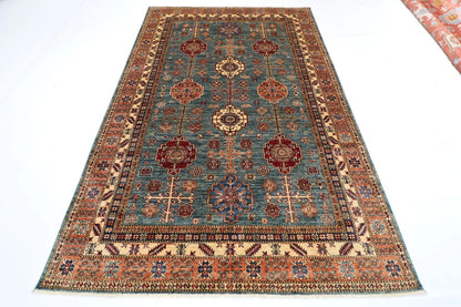 182 x 277 cm |  Kazak Blue Afghan Tribal Hand Knotted Veg Dye Wool carpet