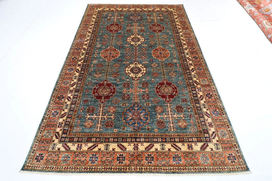 182 x 277 cm |  Kazak Blue Afghan Tribal Hand Knotted Veg Dye Wool carpet