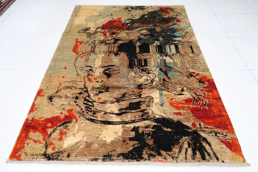 169 x 242 cm | Art Afghan Tribal Hand Knotted Veg Dye Wool Carpet