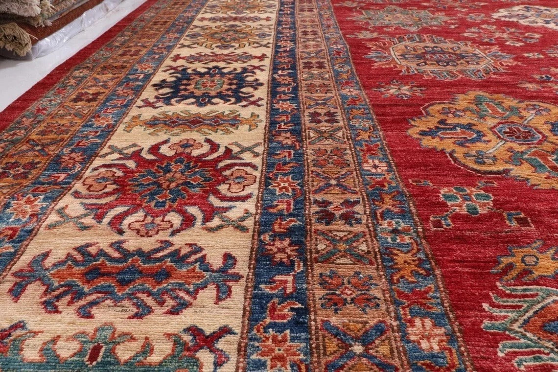 382 x 513 cm | Beautiful timeless red Afghan Kazak Handmade carpet