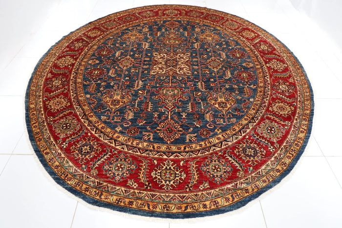 300 x 309 cm | Kazak Afghan Tribal Hand Knotted Wool Round Carpet