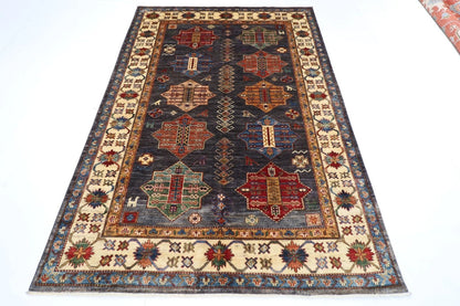 168 x 241 cm | Kazak Afghan Tribal Hand Knotted Veg Dye Wool Carpet