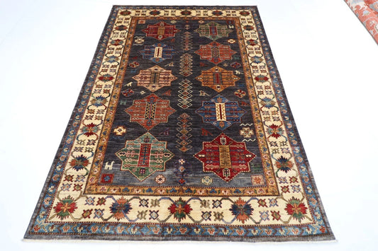 168 x 241 cm | Kazak Afghan Tribal Hand Knotted Veg Dye Wool Carpet