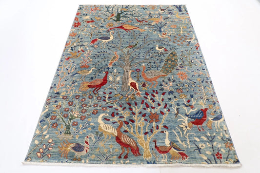 152 x 208 cm | Birds Afghan Tribal Hand Knotted Veg Dye Wool carpet