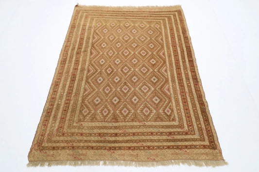 140 x 176 cm | Accent Afghan Tribal Hand Knotted Veg Dye Wool Carpet