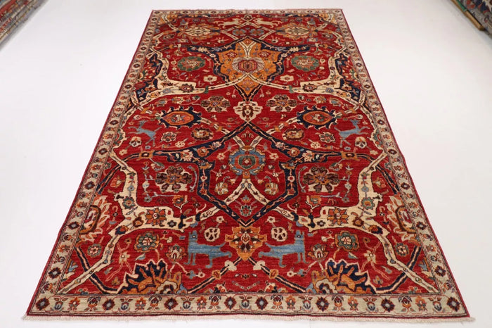 184 x 273 cm |  Red Afghan Tribal Hand Knotted Veg Dye Wool carpet