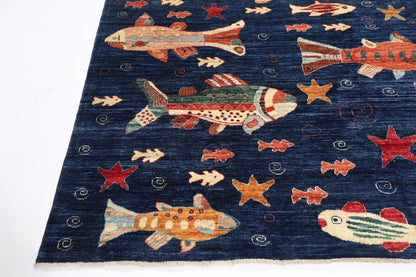 253 x 294 cm | Fish Party Afghan Tribal Hand Knotted Carpet