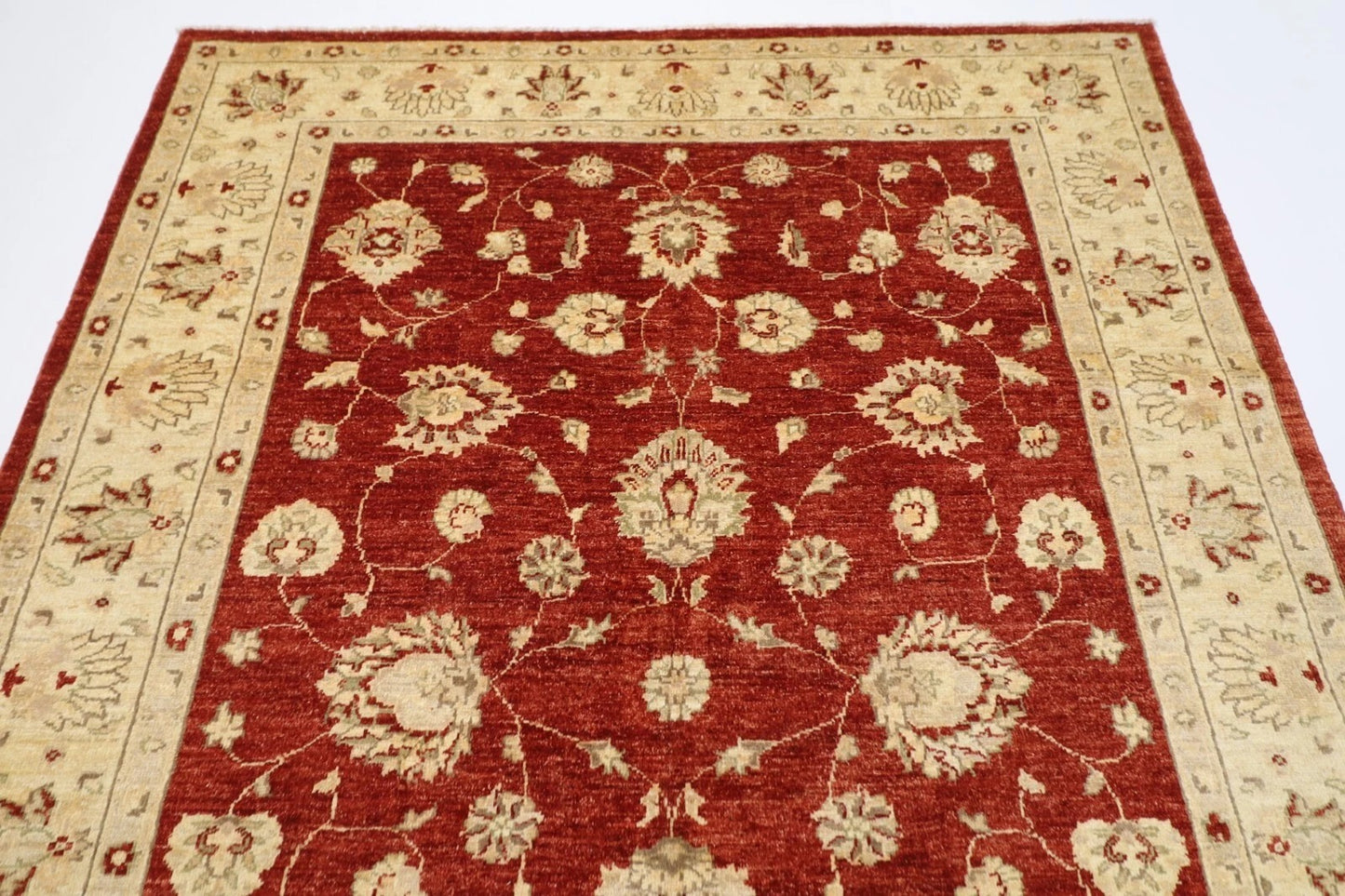 172 x 234 cm | Floral Afghan Tribal Hand Knotted Veg Dye Wool Carpet
