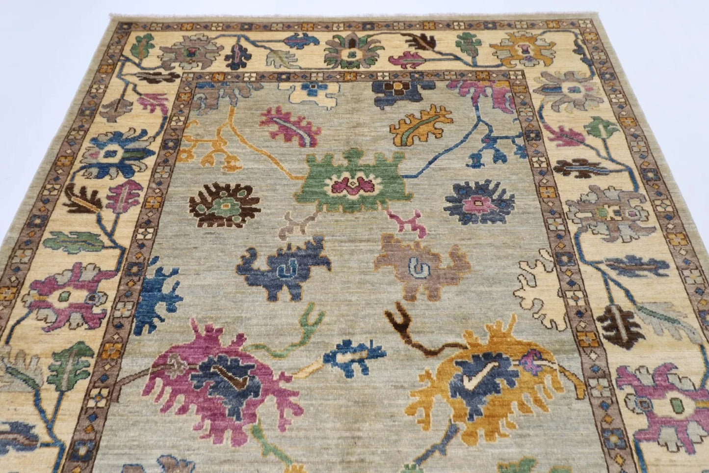 183 x 269 cm | Oushak Gray Afghan Tribal Hand Knotted Veg Dye Wool Carpet