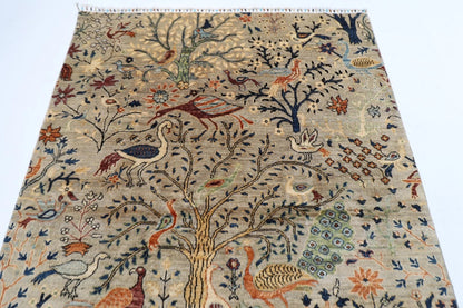 151 x 204 cm | Birds Afghan Tribal Hand Knotted Veg Dye Wool carpet