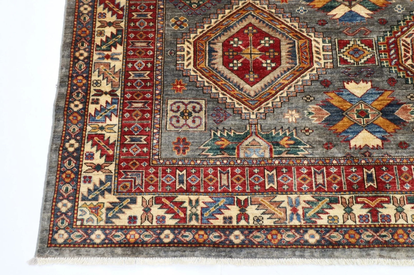 181 x 271 cm |  Kazak Gray Afghan Tribal Hand Knotted Veg Dye Wool carpet