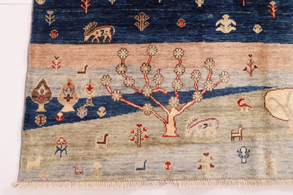 155 x 201 cm | Landscape Afghan Tribal Hand Knotted Veg Dye Wool Carpet