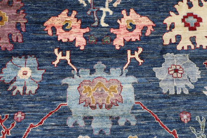 276 x 362 cm | Oushak Navy Afghan Tribal Hand Knotted Carpet