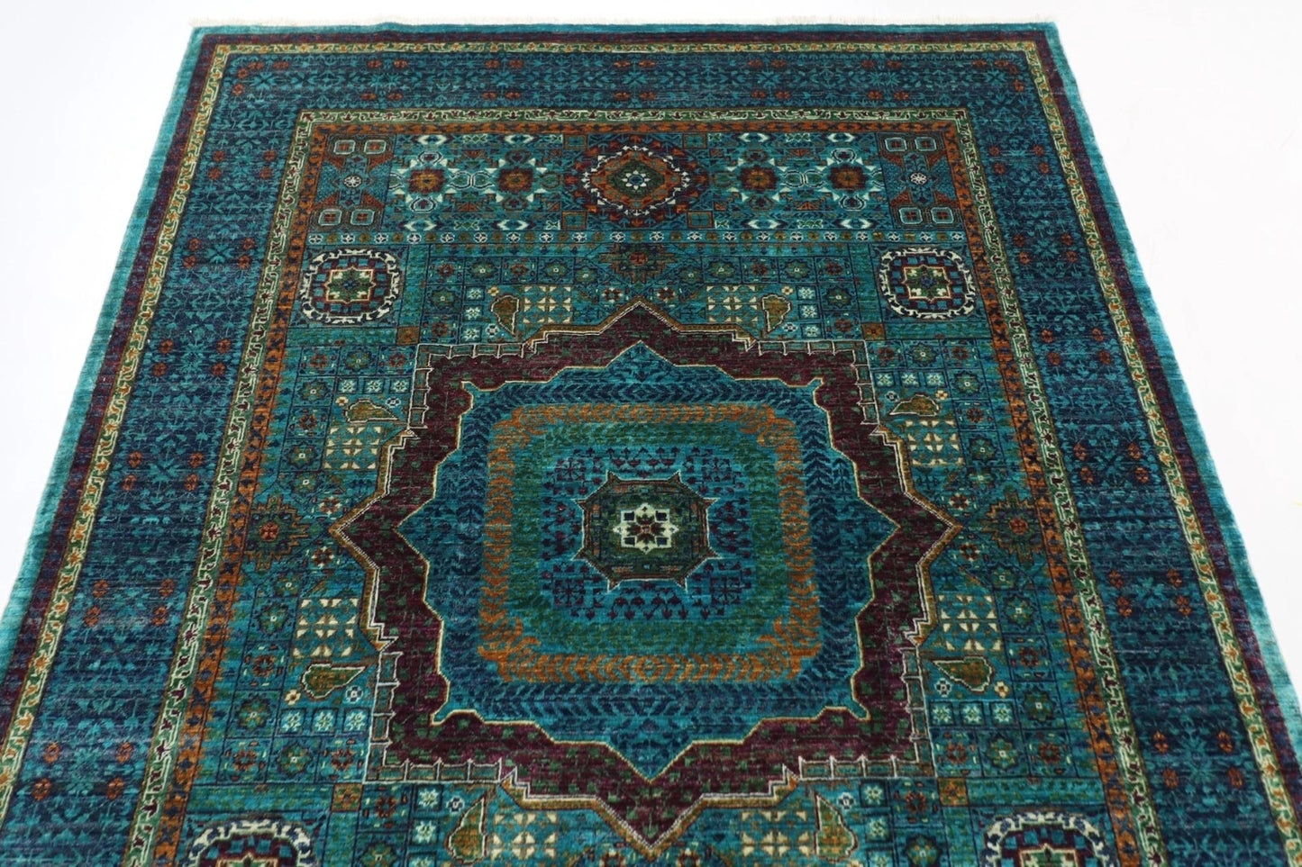 157 x 206 cm | Mamluk Turquoise Afghan Tribal Hand Knotted Veg Dye Wool carpet