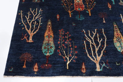 246 x 306 cm | Tree Navy Afghan Tribal Hand Knotted Carpet
