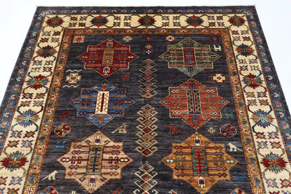168 x 241 cm | Kazak Afghan Tribal Hand Knotted Veg Dye Wool Carpet