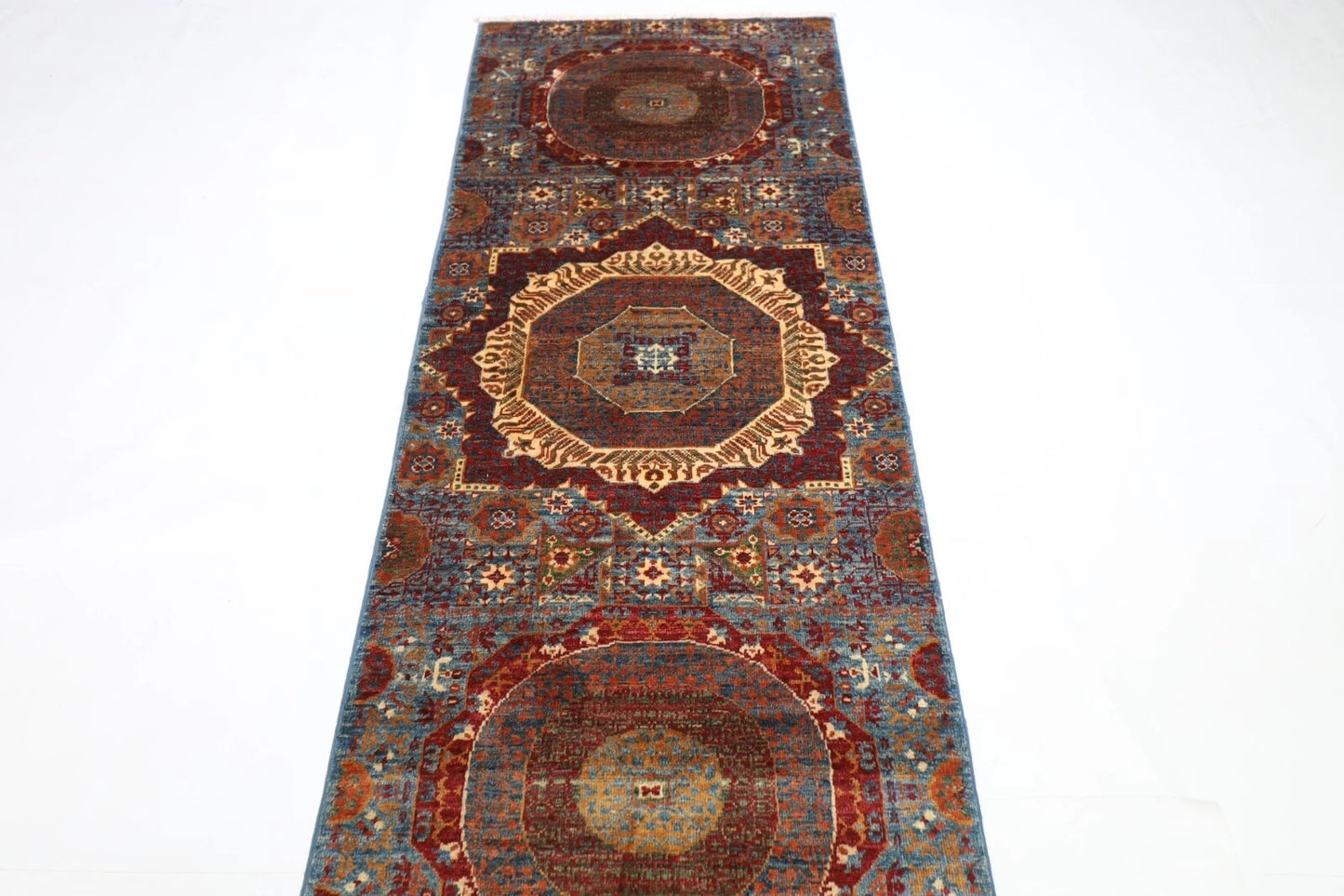82 x 925 cm | Mamluk Blue Afghan Tribal Hand Knotted Wool Runner