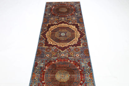82 x 925 cm | Mamluk Blue Afghan Tribal Hand Knotted Wool Runner