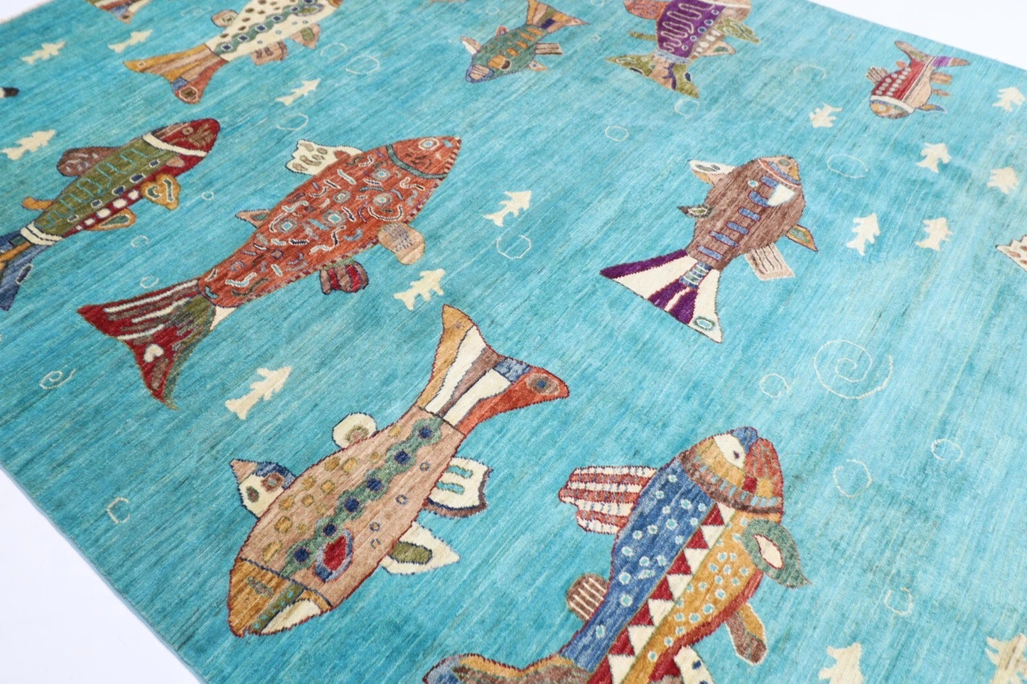 248 x 330 cm | Fish Party Afghan Tribal Hand Knotted Carpet