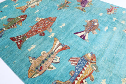 248 x 330 cm | Fish Party Afghan Tribal Hand Knotted Carpet