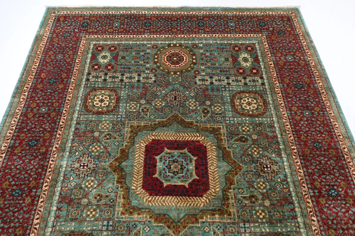179 x 241 cm | Mamluk Afghan Tribal Hand Knotted Veg Dye Wool Carpet