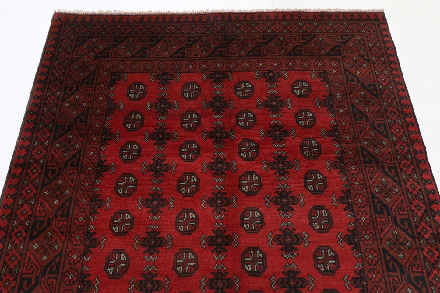 159 x 234 cm | Akja Bokhara Afghan Tribal Hand Knotted Veg Dye Wool Carpet