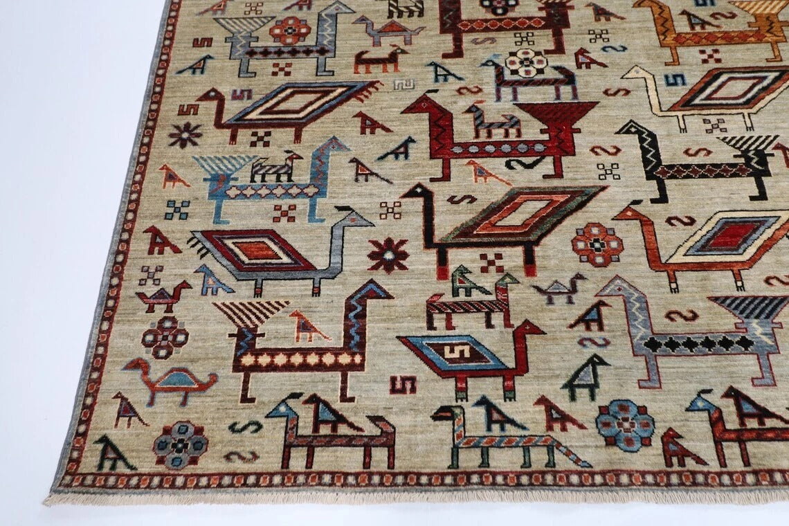 250 x 301 cm | Animal Print Afghan Tribal Hand Knotted Carpet