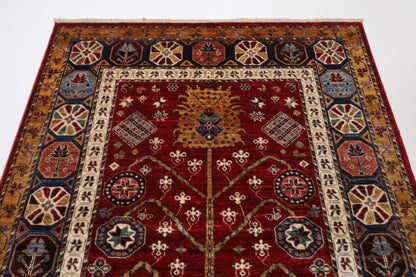 152 x 203 cm | Afghan Tribal Hand Knotted Veg Dye Wool Carpet