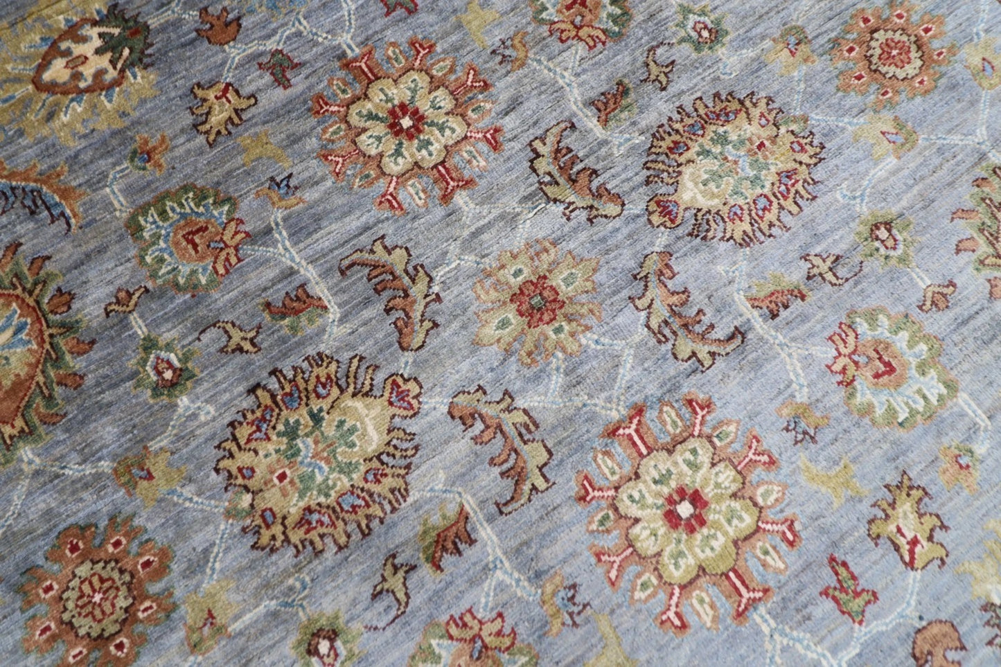 276 x 360 cm | Blueish Grey Afghan Tribal Hand Knotted Carpet