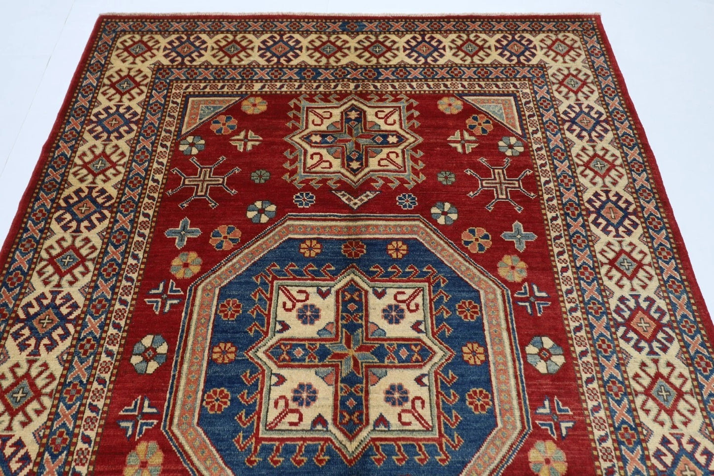 177 x 255 cm | Kazak Afghan Tribal Hand Knotted Veg Dye Wool Carpet