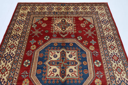 177 x 255 cm | Kazak Afghan Tribal Hand Knotted Veg Dye Wool Carpet