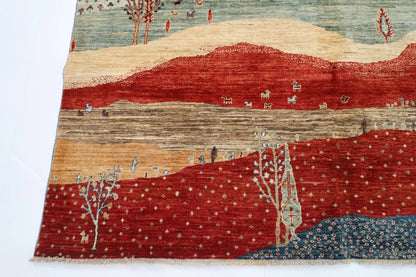 188 x 268 cm | Landscape Afghan Tribal Hand Knotted Veg Dye Wool Carpet