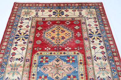 145 x 196 cm | Kazak Afghan Tribal Hand Knotted Veg Dye Wool Carpet
