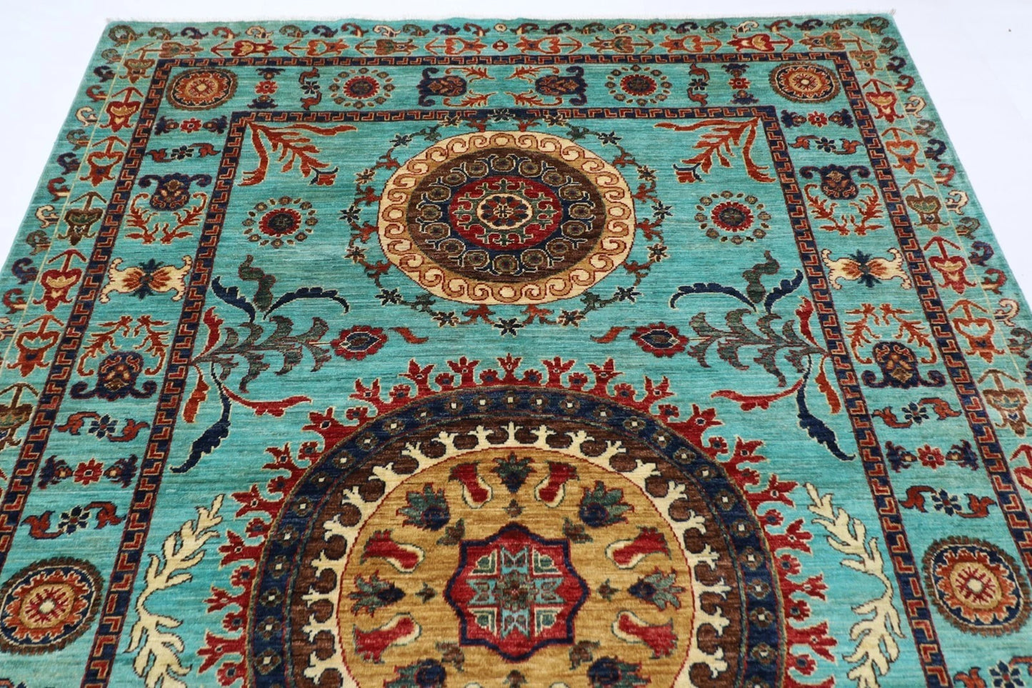 200 x 294 cm | Suzani Turquoise Afghan Tribal Hand Knotted Carpet